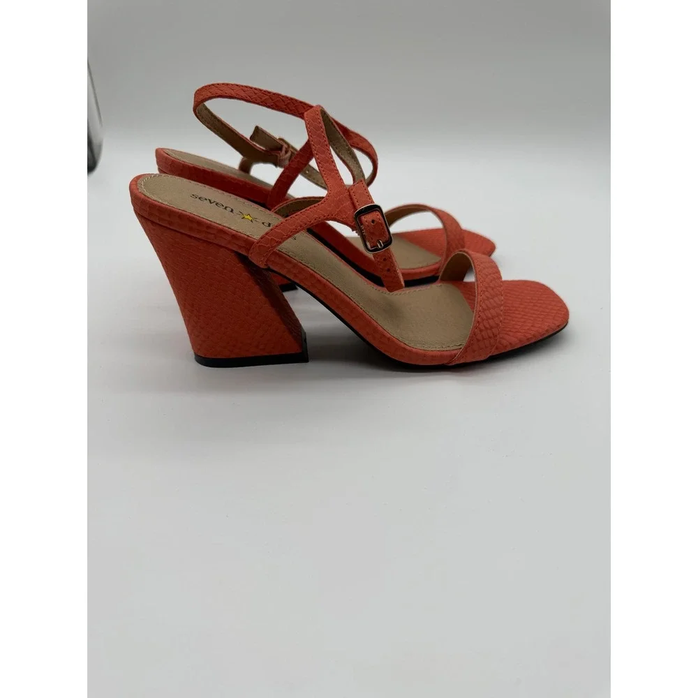 Seven Dials‎ Carina Mango Orange Snakeskin Embossed Block Heel Sandals Size 7M